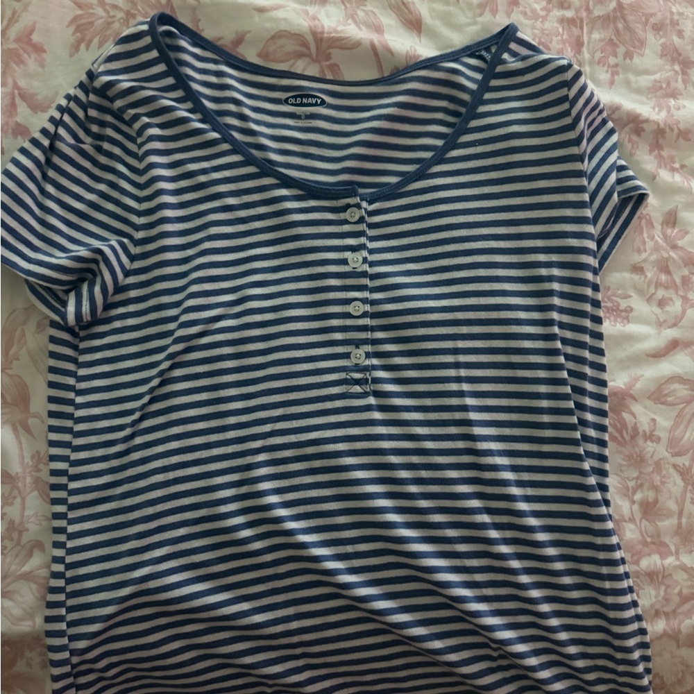Old Navy Navy and White Striped Short Sleeve Top